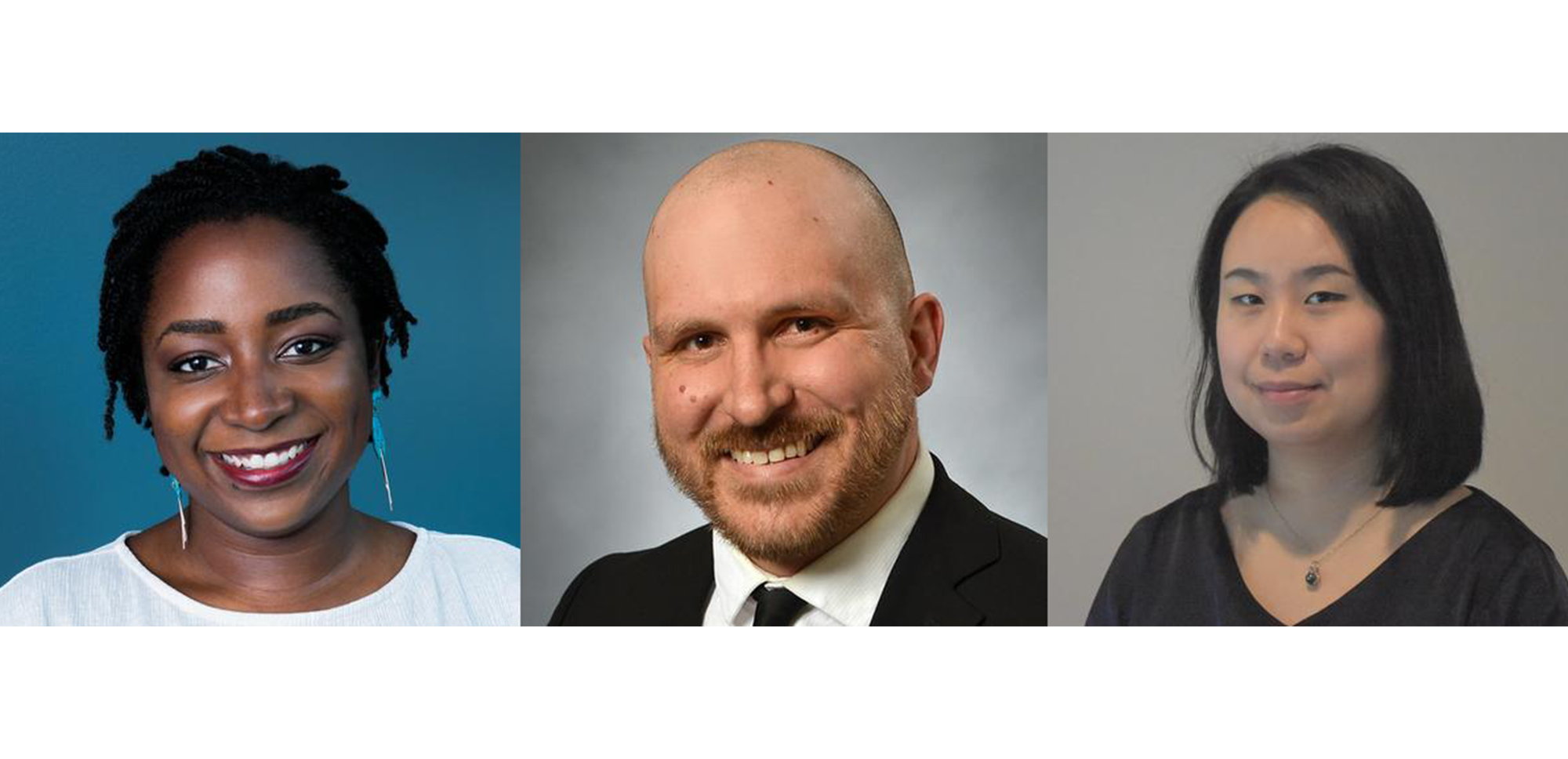 portrait pictures of Jasmine Kwasa, Jason Griffin and Christina Zhao next to eachother